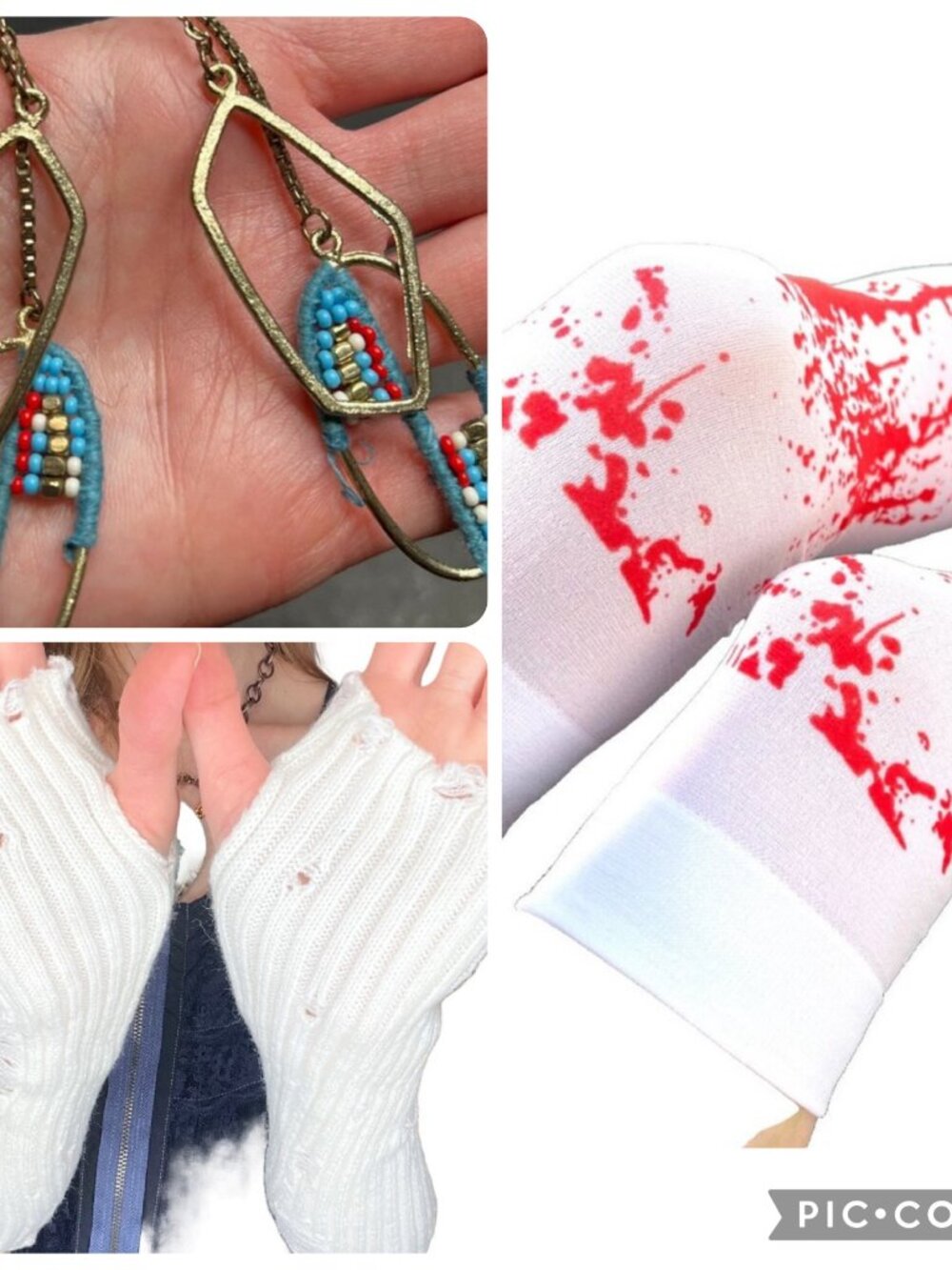 BUNDLE DEAL! 3 Zombie Costume Gloves White Red Blood Splatter Knee Socks Earring